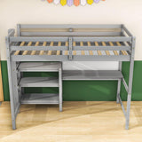 Wooden Twin Loft Bed with Desk and Storage Shelves for Adult, Kids, Junior