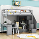 Twin Loft Bed with Desk and Stairs, Storage for Kids, Teens - [Wood]