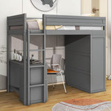 Twin Loft Bed with Desk and Storage Drawers, Wardrobe - [Wood, Cabinet]