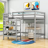 Full Size Loft Bed with Stairs and Clothes Hanger for Adults, Teens