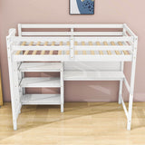 Wooden Twin Loft Bed with Desk and Storage Shelves for Adult, Kids, Junior