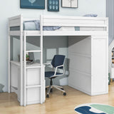 Twin Loft Bed with Desk and Storage Drawers, Wardrobe - [Wood, Cabinet]