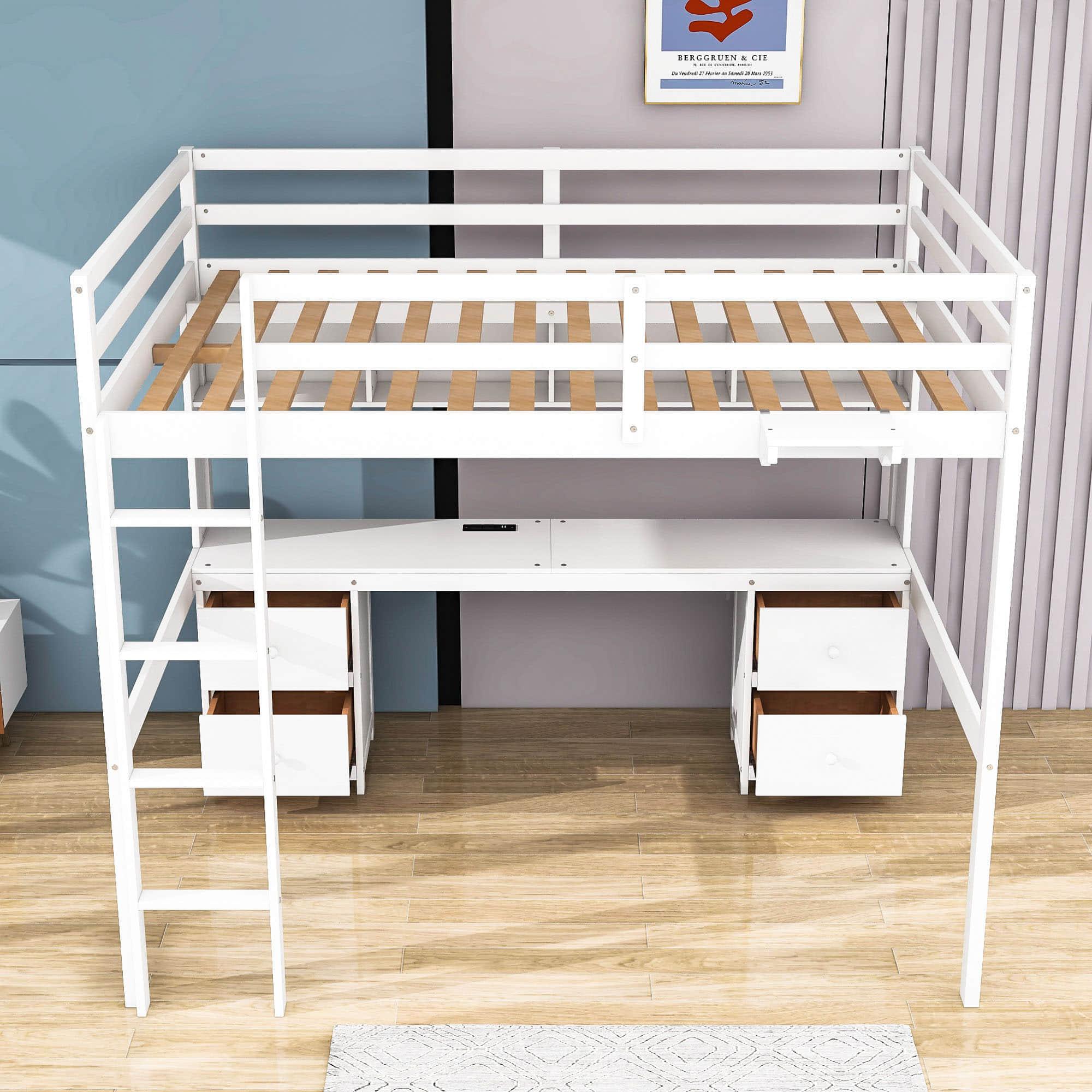 Modern Smart Full Size Loft Bed with Desk and Storage for Adults, Kids