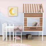 Kids Metal Low Twin Tree House Loft Bed with Window, Roof