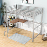 Metal Twin Loft Bed with Desk and Storage Shelf for Gamer, Adults