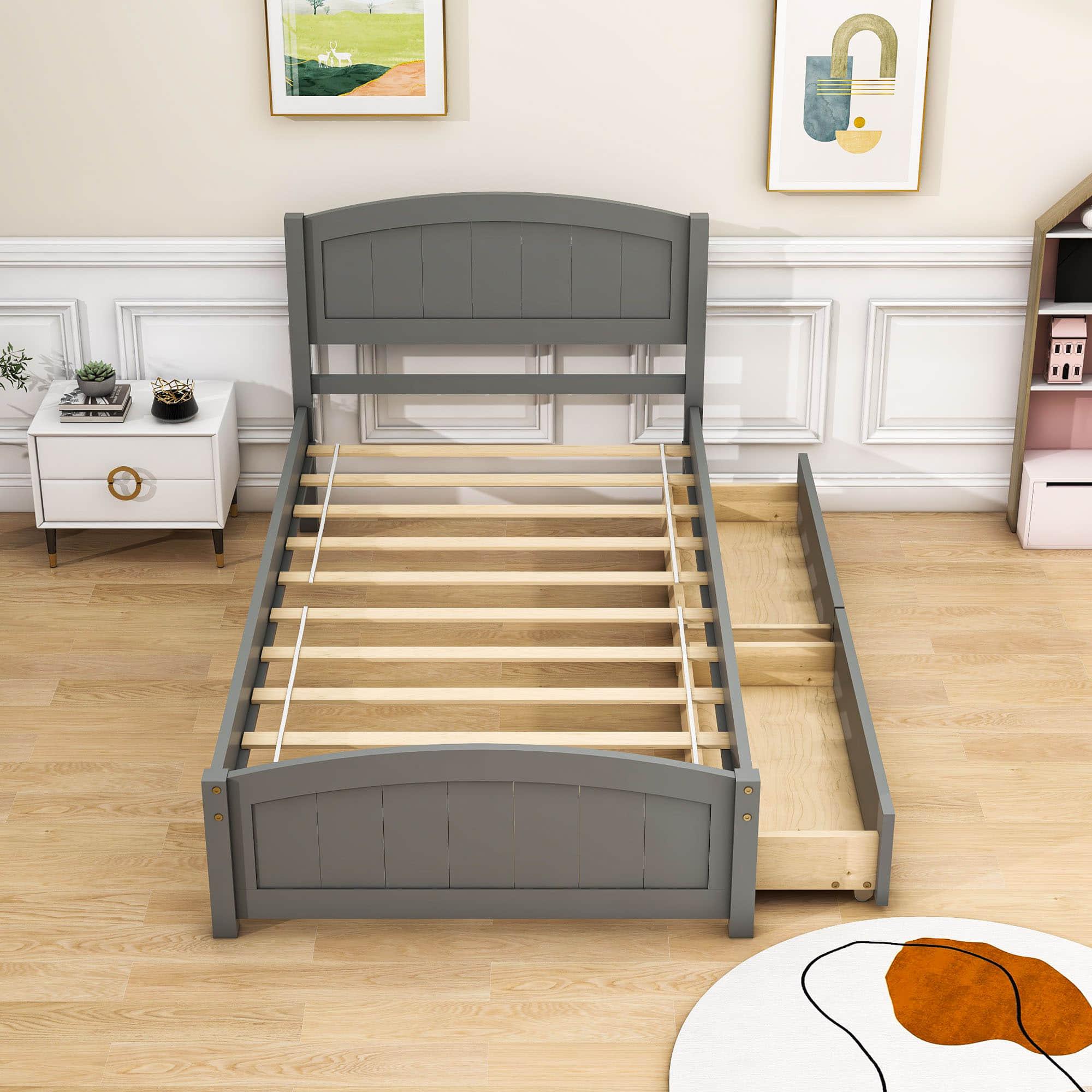 Twin Size Platform Bed with Two Storage Drawers for Kids - [Headboard]