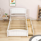 Twin Size Platform Bed with Two Storage Drawers for Kids - [Headboard]