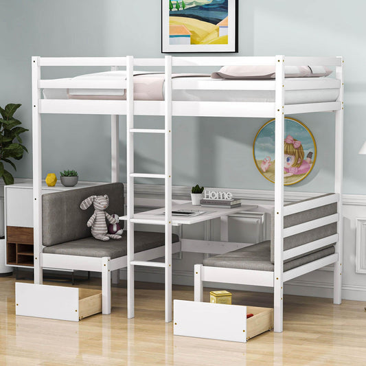 Convertible Twin Loft Bed with Couch and Table, Storage - [Wood, Drawers]