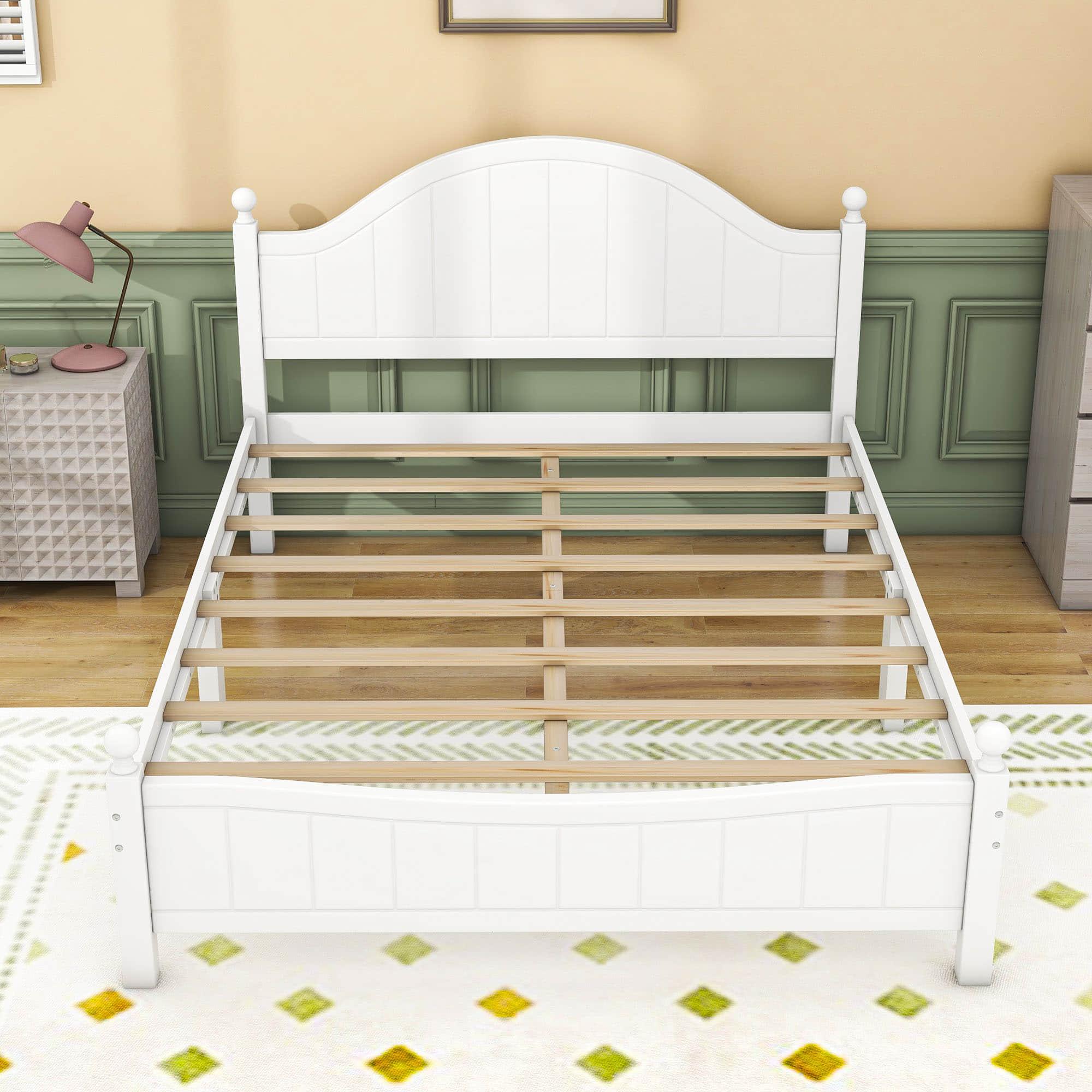 Traditional Queen Size Solid Wood Platform Bed Frame with Headboard