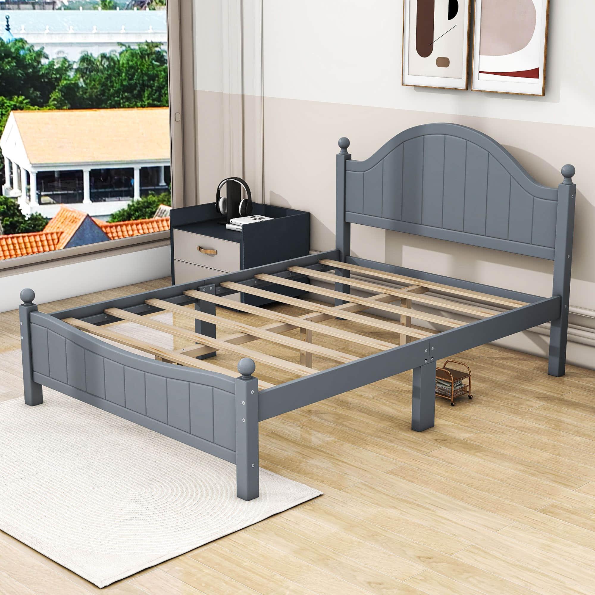 Full Size Solid Wood Traditional Platform Bed Frame with Headboard