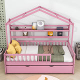 Wood Twin Size Low House Bed Frame with Storage and Twin Trundle Bed