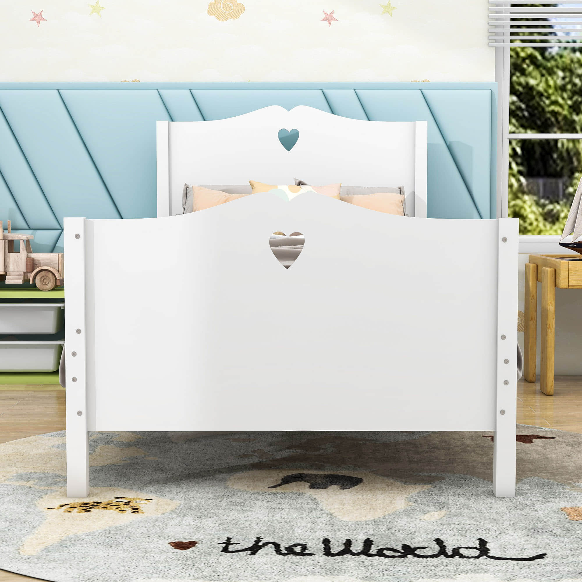 Wood Girls Twin Platform Bed with Headboard and Footboard