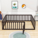 Wooden Queen Size Floor Toddler Bed with Rails and Door