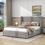 Queen Upholstered Bed Frame with Wingback Headboard and Storage