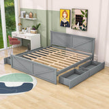 Wooden King Size Platform Bed with Storage and Headboard - [Drawers]