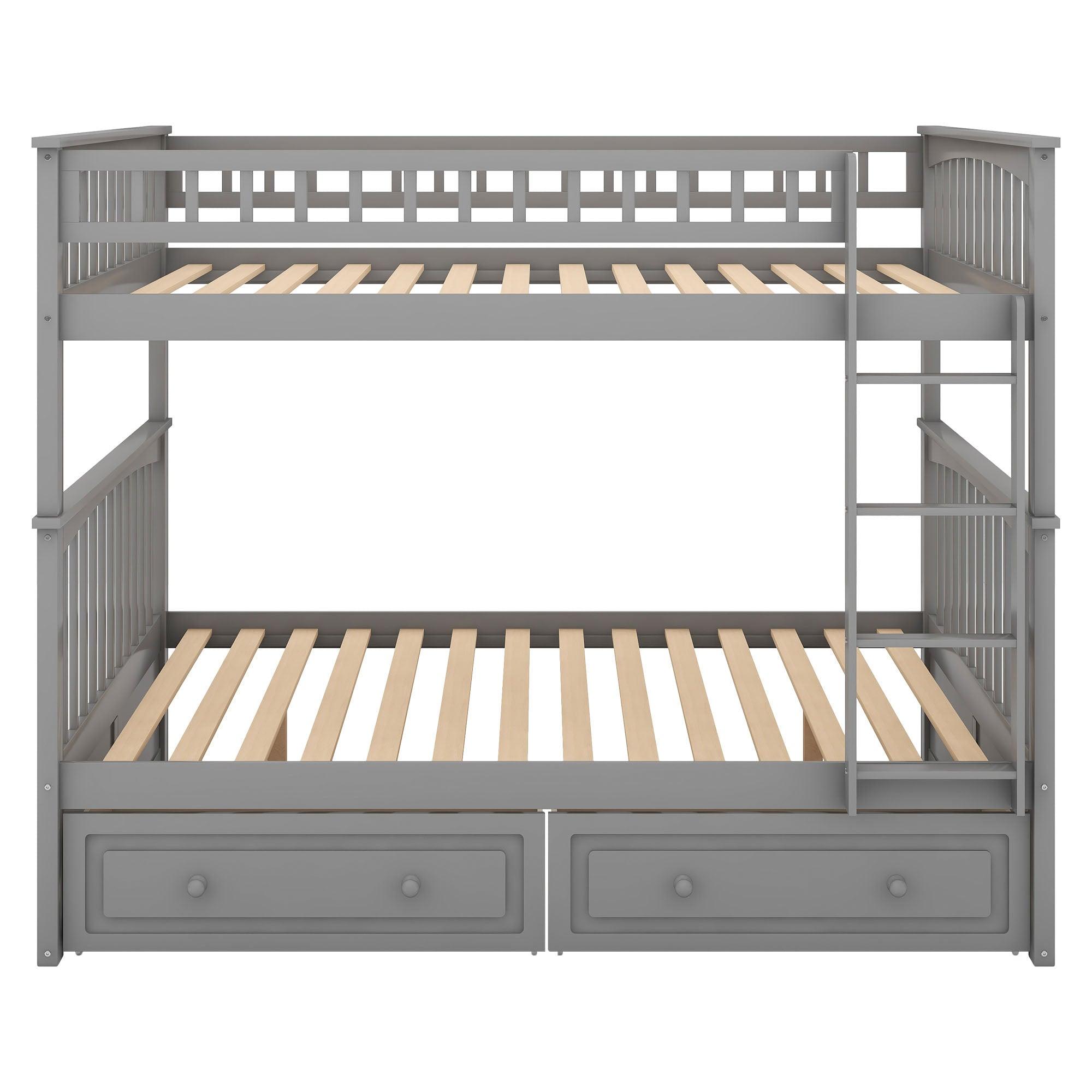 Full Over Full Bunk Beds with Storage Drawers for Kids - [Wood, Convertible, Small Room]