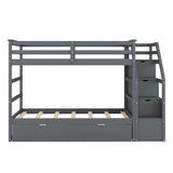 Low Twin Over Twin Bunk Beds for Kids with Storage Stairs and Trundle