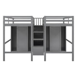 Double Twin Loft Beds with Stairs and Storage for Kids, Adults - [Wardrobe]