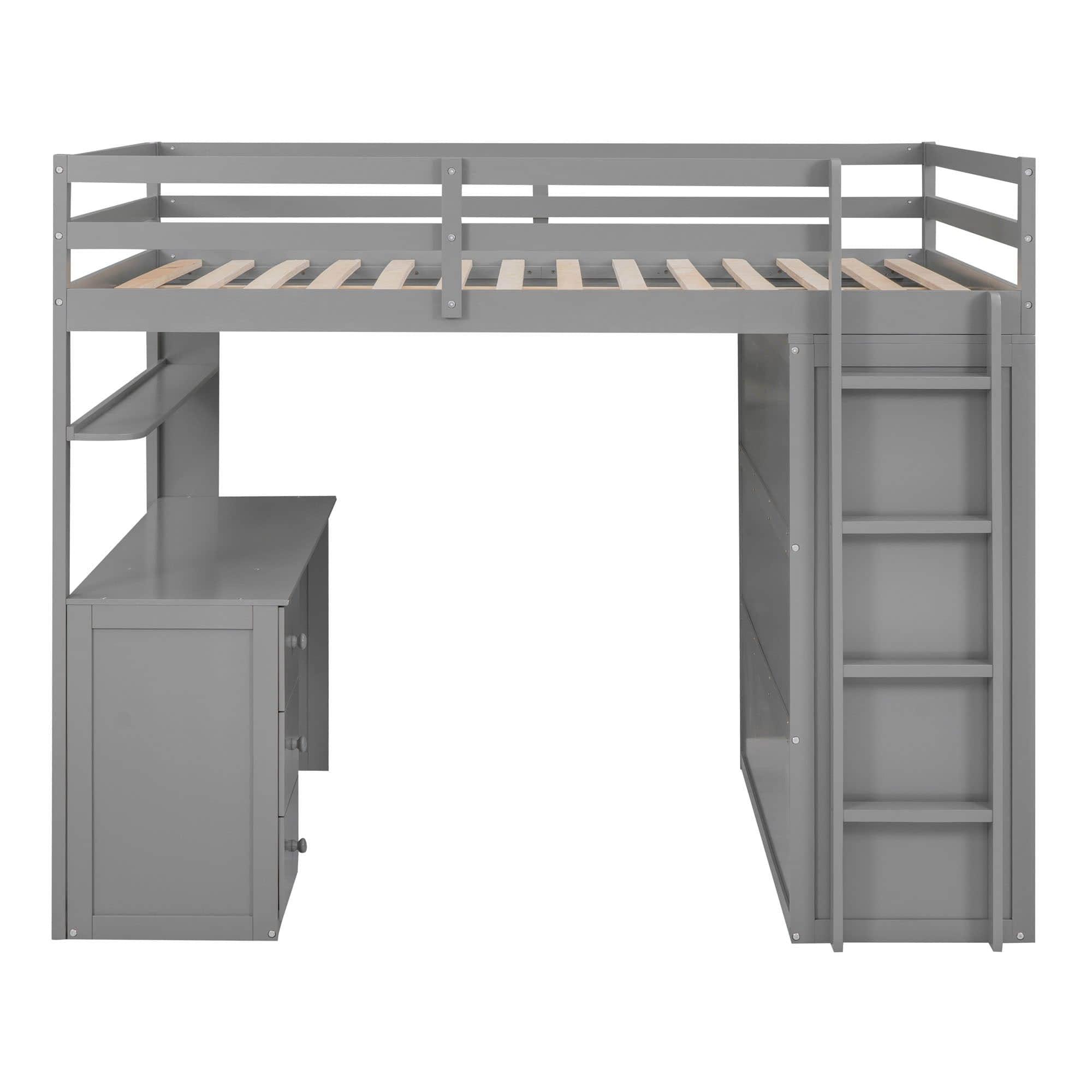 Full Size Loft Bed with Desk and Storage for Kids, Adults - [Wardrobe]