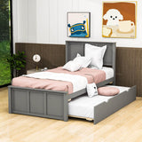 Classic Twin Platform Bed with Twin Trundle and Headboard - [Wood] - CozyBeds