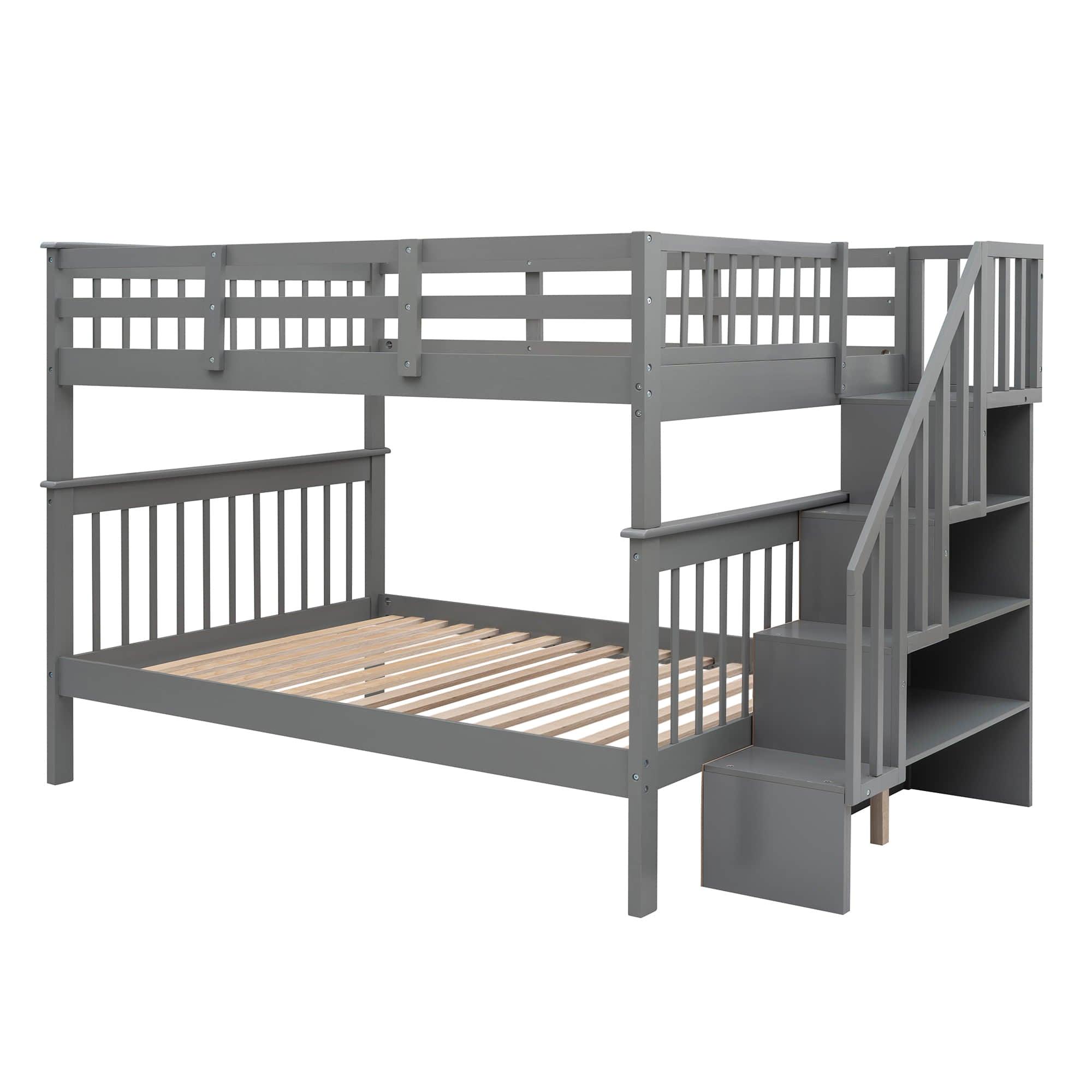 Wooden Full Over Full Bunk Beds with Storage and Stairs - [Detachable]