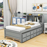 Wood Twin Captains Bed with Storage and Headboard, Twin Trundle Bed