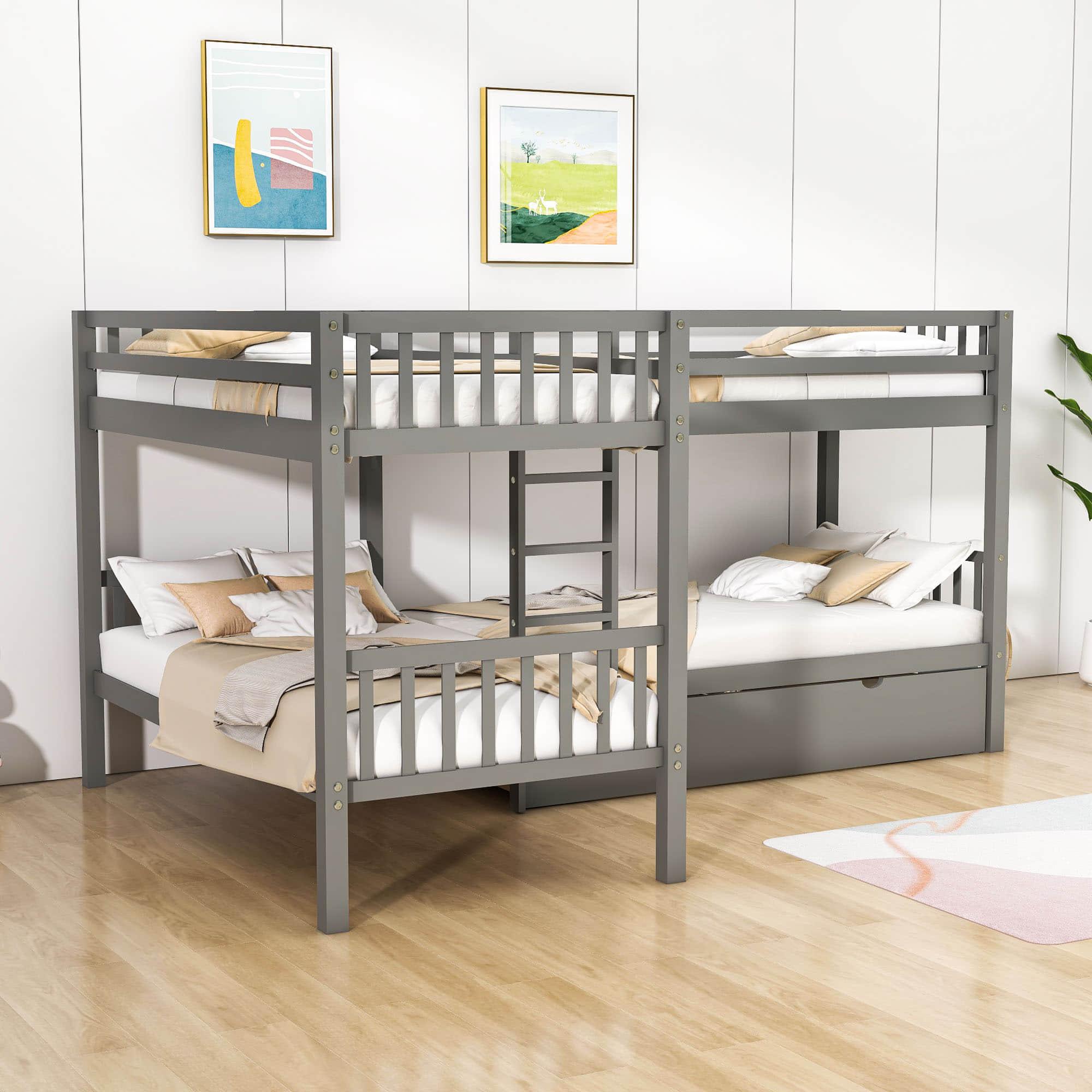 Twin L-Shaped Quad Bunk Bed with Storage - [Drawers, Ladder]