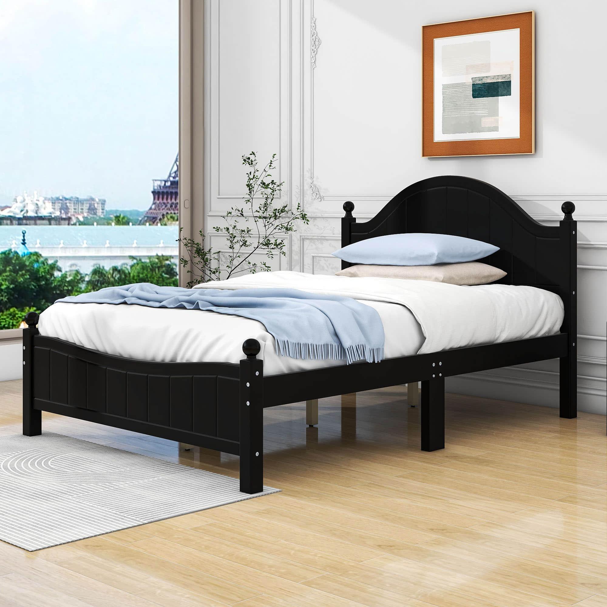 Full Size Solid Wood Traditional Platform Bed Frame with Headboard