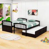 Convertible Twin Over Twin Bunk Beds for Kids Adults with Trundle and Storage - [Wood, Drawers]