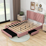 Queen Size Upholstered Platform Bed with Storage and Headboard - [Drawers, Linen]