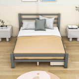 Full Size Wooden Platform Bed with Storage Drawers and Headboard