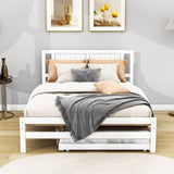 Full Size Platform Bed with Pop Up Trundle and Headboard - [Wood]