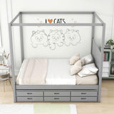 Queen Size Captain's Canopy Bed with Twin Trundle Bed and Storage - [Wooden, Drawers]