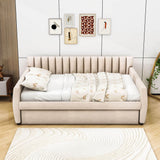 Velvet Upholstered Full Size Daybed with Trundle