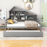 Full Size Platform Daybed with Trundle and Shelves - [Storage, Bookshelf, Wood]