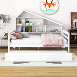 Full Size Platform Daybed with Trundle and Shelves - [Storage, Bookshelf, Wood]