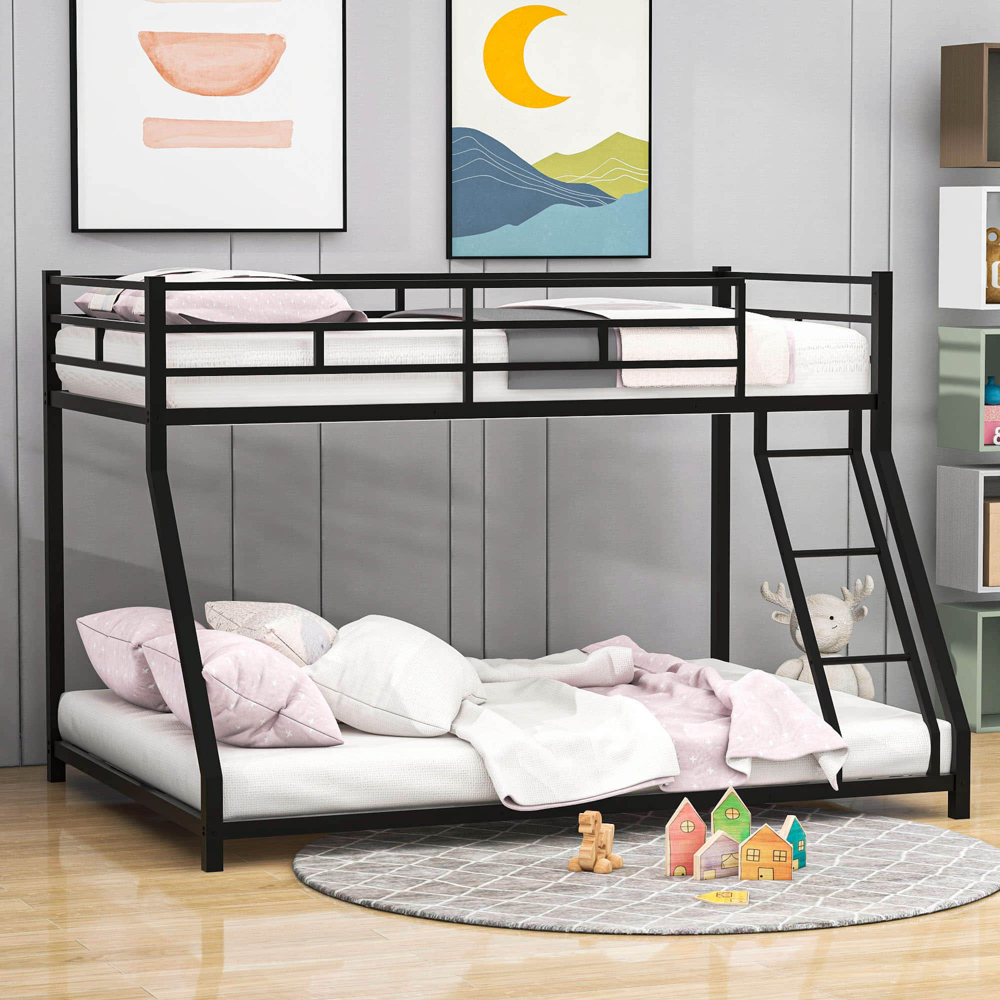 Modern Twin Over Full Metal Low Bunk Beds - [Floor, Classic]