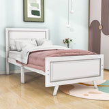 Wood Twin Platform Girls Bed Frame with Headboard and Footboard