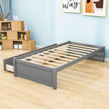 Solid Wood Twin Platform Bed Frame with Storage - [Drawers]