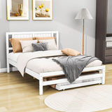 Full Size Platform Bed with Pop Up Trundle and Headboard - [Wood]