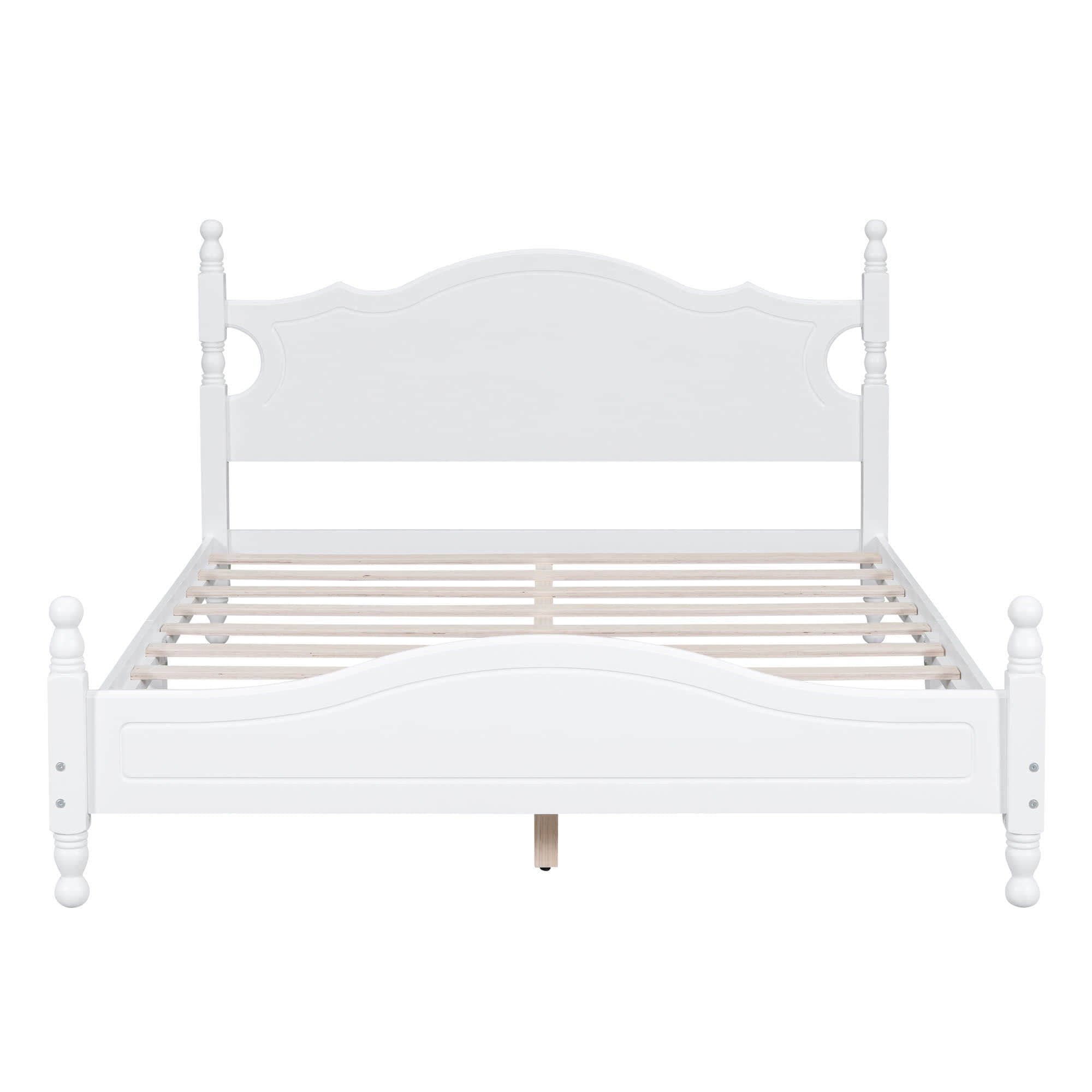 Traditional Wood Queen Size Low Profile Platform Bed Frame with Headboard