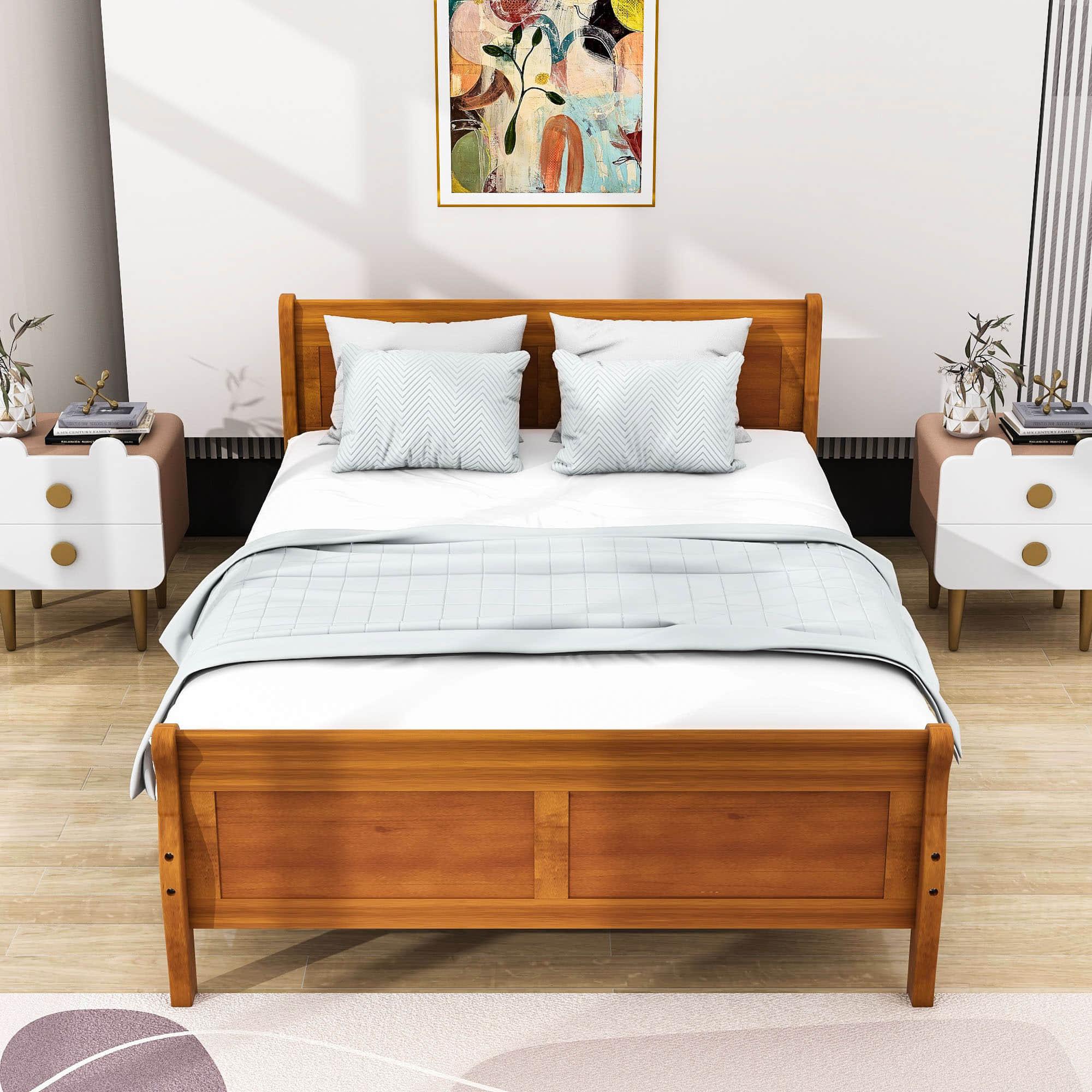 Wooden Full Size Platform Bed with Headboard - [Sleigh]