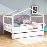 Wooden Full Size House Bed with Storage Drawers for Kids