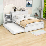 Queen Platform Bed Frame with Pull Out Shelves and Twin XL Trundle