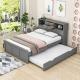 Wood Smart Full Platform Bed with Twin Trundle and Storage Headboard