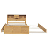 Wood Smart Full Platform Bed with Twin Trundle and Storage Headboard