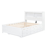 Full Platform Bed Frame with Twin Trundle and Storage Headboard, USB