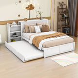 Full Platform Bed Frame with Pull Out Shelves and Twin Trundle