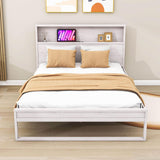 Smart Rustic Farmhouse Queen Size Platform Bed with Storage Headboard - [Sockets, USB Ports]