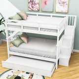 Wooden Full Over Full Bunk Beds with Trundle and Storage - [Stairs, Shelves, Detachable]